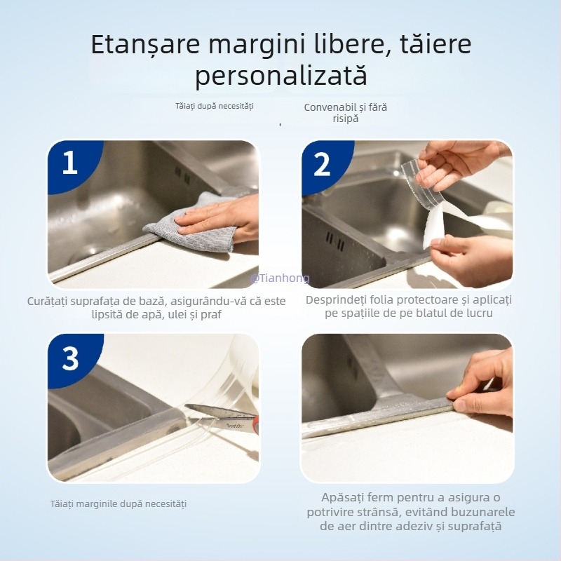 Bandă hidroizolantă de etanșare, rezistentă la mucegai, pentru chiuvete de bucătărie, băi și toalete