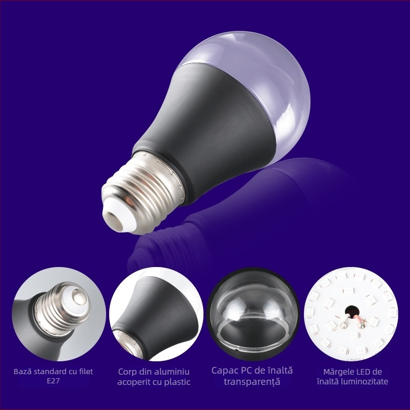 Bec UV 10W mov pentru decor de Halloween, 395 nm, 200 lm, fascicul 150°, bază E27, IP55