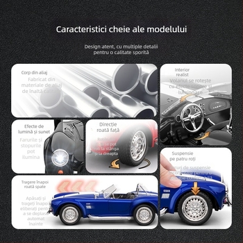 Jiaye 1:22 Cobra Cabriolet - Model de mașină din aliaj, cu sunet și lumină, jucărie cu tragere înapoi