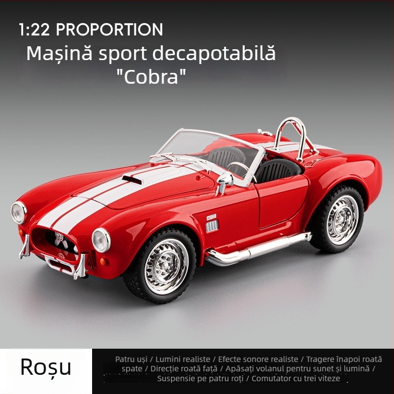 Jiaye 1:22 Cobra Cabriolet - Model de mașină din aliaj, cu sunet și lumină, jucărie cu tragere înapoi