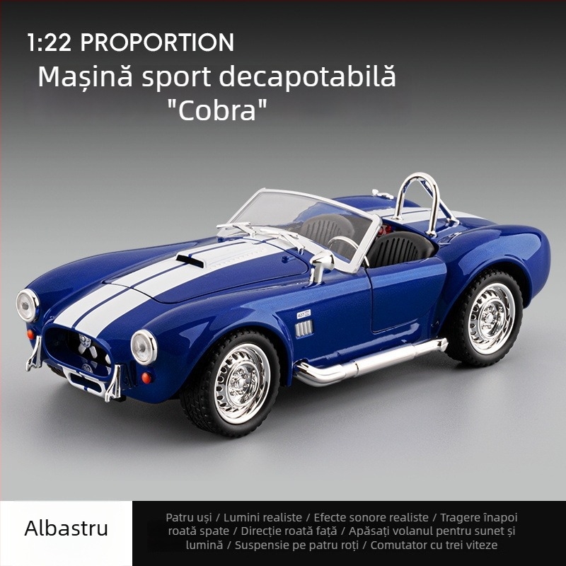 Jiaye 1:22 Cobra Cabriolet - Model de mașină din aliaj, cu sunet și lumină, jucărie cu tragere înapoi