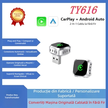Cutie CarPlay fără fir, două funcții pentru Apple CarPlay și Android Auto — adaptor de la cablat la CarPlay fără fir