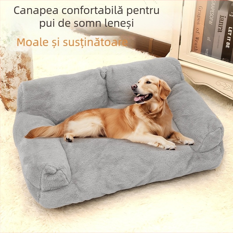 Pat din pluș mare pentru animale de companie, pentru câini și pisici, cu blană de iepure