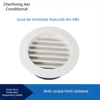Ieșire circulară ABS pentru ventilație centrală cu palete înclinate și grilaj, protecție anti țânțari