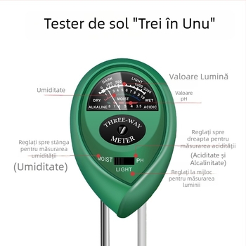 Tester de sol 3 în 1: umiditate, pH și nutrienți pentru plante, vârf rotund