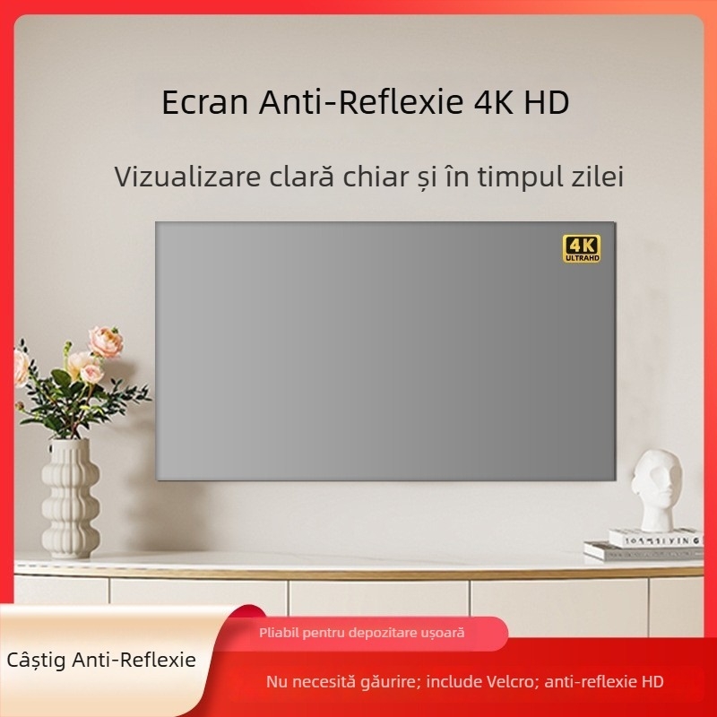 Ecran de proiecție pliabil anti-reflexie de 120 inch, cu câștig înalt, pentru uz casnic și hotelier, montaj fără găuri