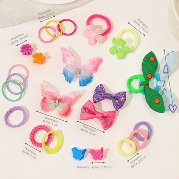 Set de accesorii pentru păr pentru copii, 555 piese – elastice, agrafe și cleme mici – seria Candy pentru bebeluți, seria Prințese, handmade, plastic/ rășină
