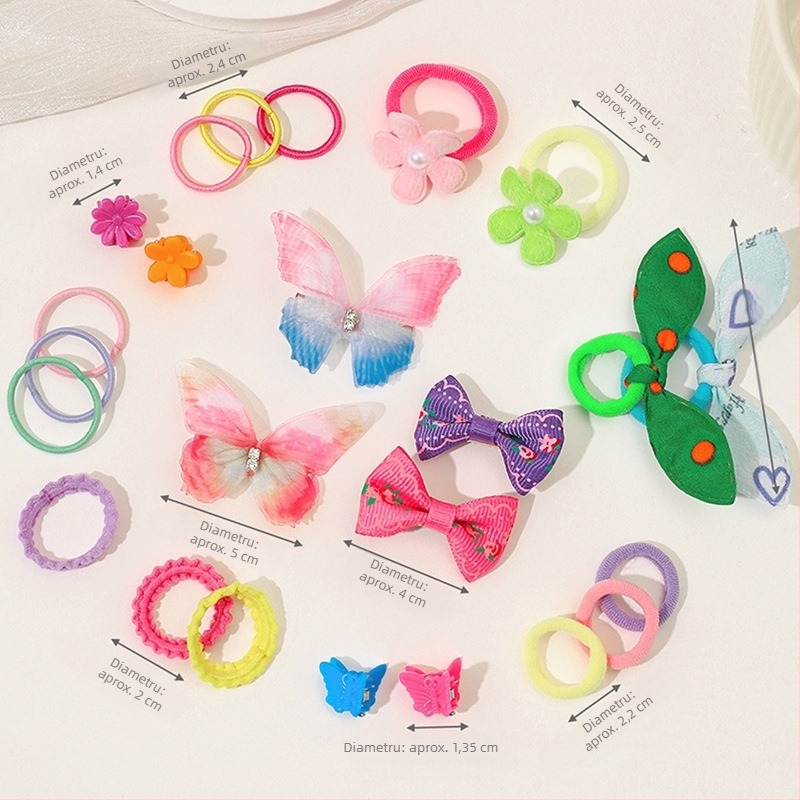 Set de accesorii pentru păr pentru copii, 555 piese – elastice, agrafe și cleme mici – seria Candy pentru bebeluți, seria Prințese, handmade, plastic/ rășină