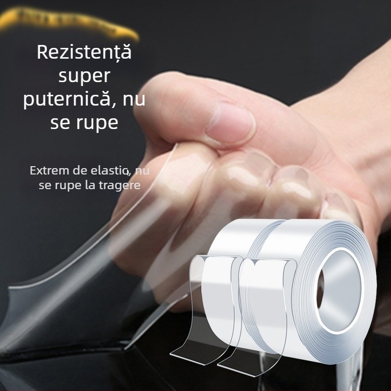 Bandă adezivă nano cu dublă față pentru montaj pe perete, transparentă, cu viscozitate înaltă, fără reziduuri