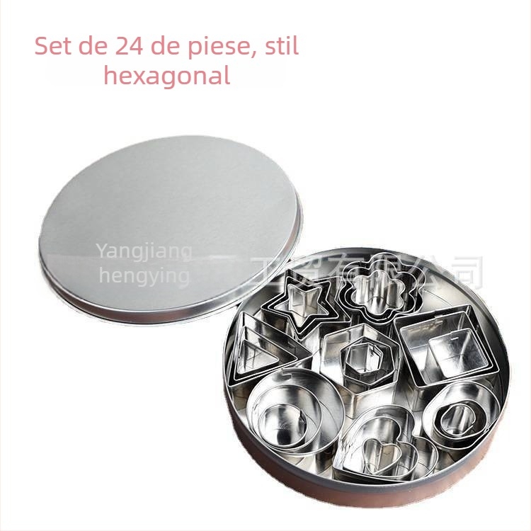 Set de 24 forme din oțel inoxidabil pentru biscuiți, cu modele inimă, stea și floare