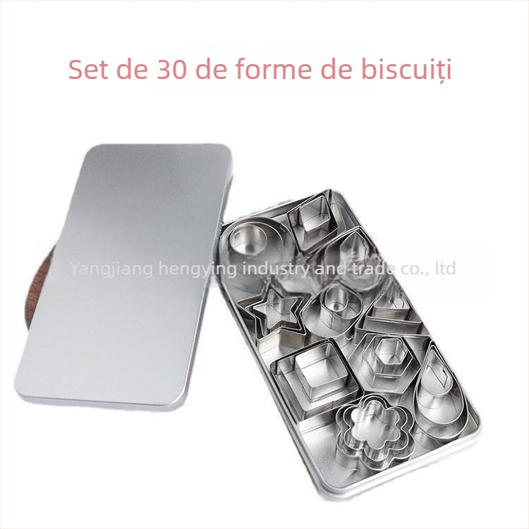Set de 24 forme din oțel inoxidabil pentru biscuiți, cu modele inimă, stea și floare