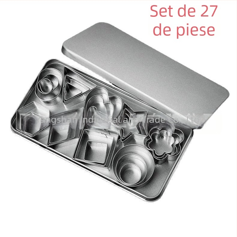 Set de 24 forme din oțel inoxidabil pentru biscuiți, cu modele inimă, stea și floare