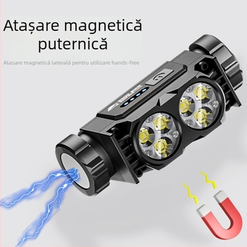 Frontala compatibilă cu cască, cu senzor, pentru exterior și drumeții, foarte puternică, baterie cu durată lungă, model nou 2025, montare pe cap