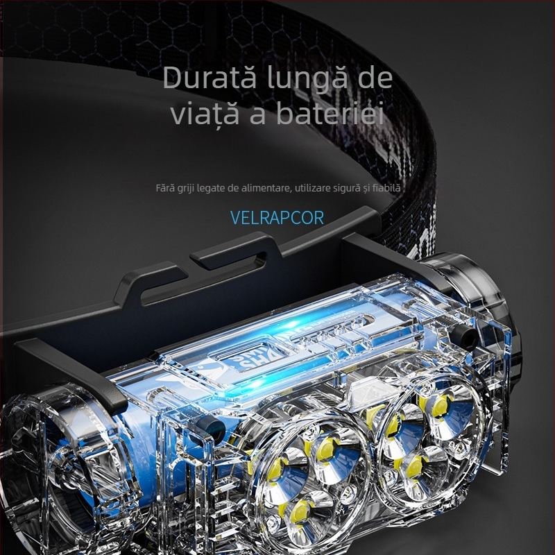 Frontala compatibilă cu cască, cu senzor, pentru exterior și drumeții, foarte puternică, baterie cu durată lungă, model nou 2025, montare pe cap