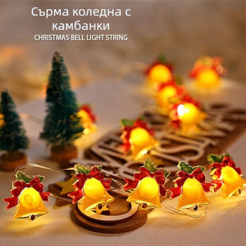 Lumini LED cu sârmă de cupru pentru Crăciun, cu om de zăpadă, ren și fulgi de zăpadă — 20 LED, IP43, alimentare cu baterie