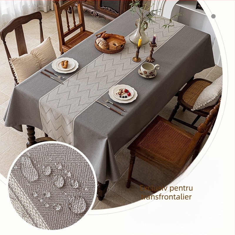 Față de masă impermeabilă, aspect bumbac-lin imitat, în stil nordic, rezistentă la ulei și uzură, dreptunghiulară, model geometric