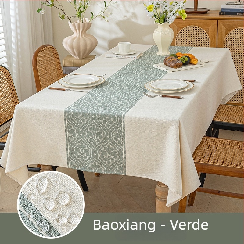 Față de masă impermeabilă, aspect bumbac-lin imitat, în stil nordic, rezistentă la ulei și uzură, dreptunghiulară, model geometric