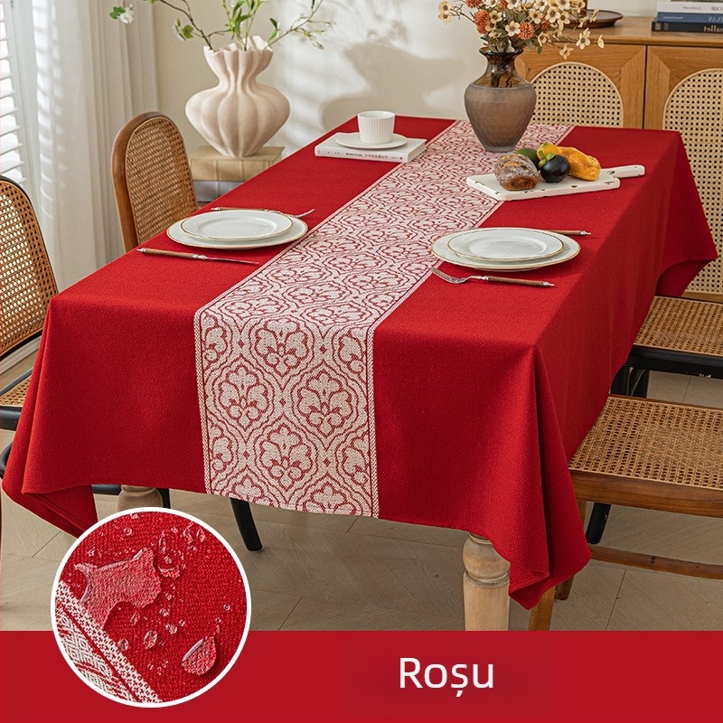Față de masă impermeabilă, aspect bumbac-lin imitat, în stil nordic, rezistentă la ulei și uzură, dreptunghiulară, model geometric