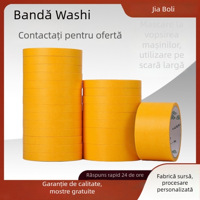 Bandă washi portocalie, cu aderență mare, pentru separarea culorilor, potrivită pentru vopsire cu spray și decor exterior