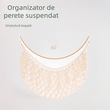 Plasă de depozitare pentru jucării din bumbac, montată pe perete, cu dantelă lucrată manual