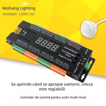 Lumină LED pentru trepte 12-24V, cu efect de apă curgătoare, 2 în 1 senzor de pas și controler