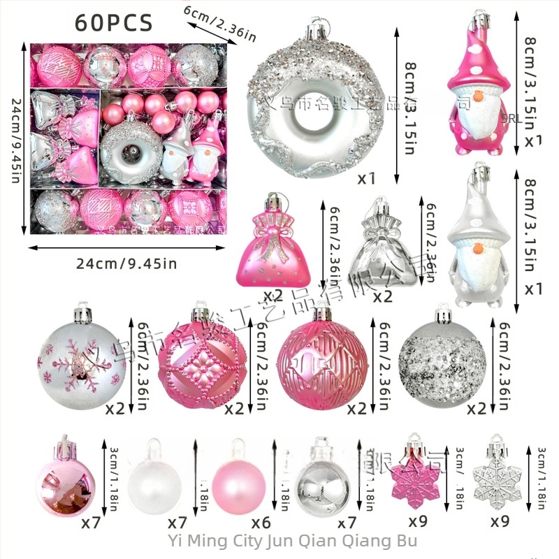 Ornamente pentru brad din plastic, bile pictate, cu motive donut, elf din pădure și fulg de zăpadă
