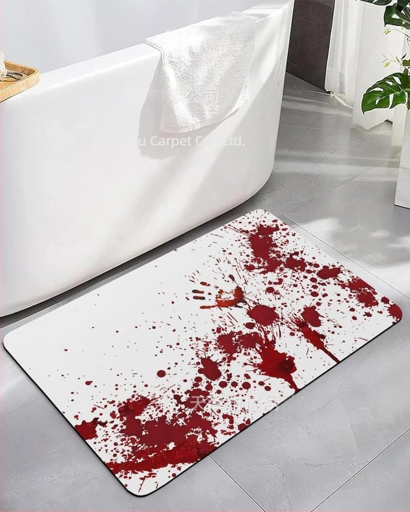 Covor de ușă Halloween cu model în sânge și pătură decorativă pentru marginea patului, Ziua Morților, aspect cașmir artificial, poliester