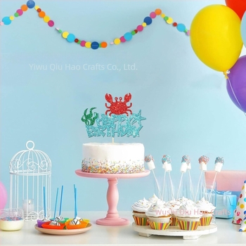 Decor de tort albastru deschis pentru ziua de naștere, decorațiuni pentru cupcakes cu crab, temă marină pentru petrecere