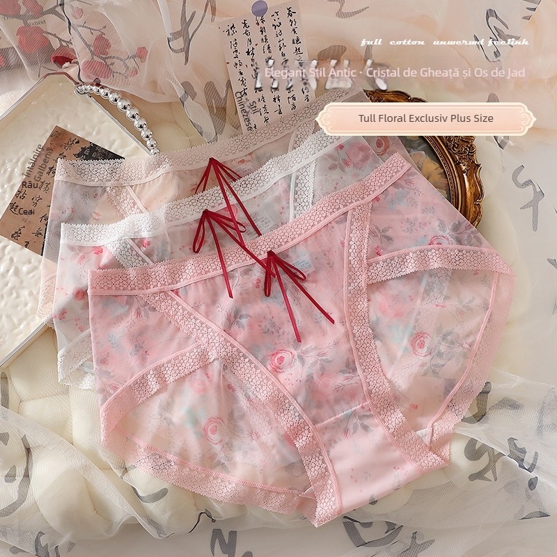 Chiloți pentru femei în plus size, din plasă, respirabili, uscare rapidă, susținere a fesierelor, material ușor transparent, atmosferă de zână vintage