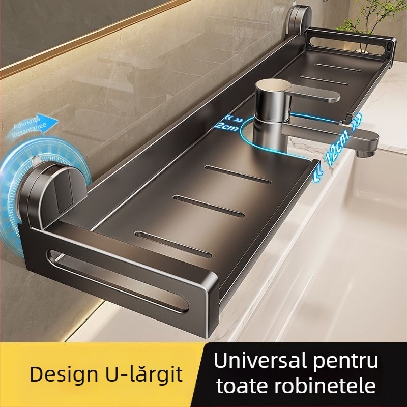 Raft ceramic pentru bucătărie pentru curățare și depozitare, suport pentru burete și cârpă, poliță de perete cu ventuză pentru chiuvetă, fără găuri
