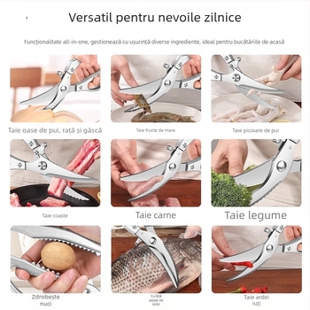Foarfece de bucătărie, 4 mm, robuste pentru tăierea oaselor de pui, rață și gâscă; ascuțite și multifuncționale