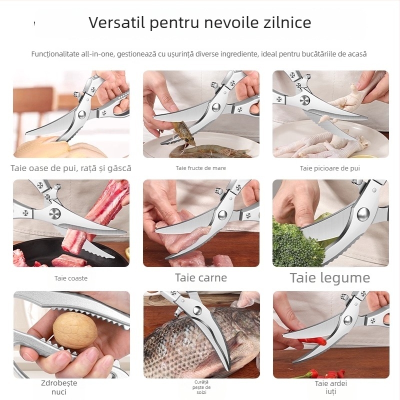 Foarfece de bucătărie, 4 mm, robuste pentru tăierea oaselor de pui, rață și gâscă; ascuțite și multifuncționale