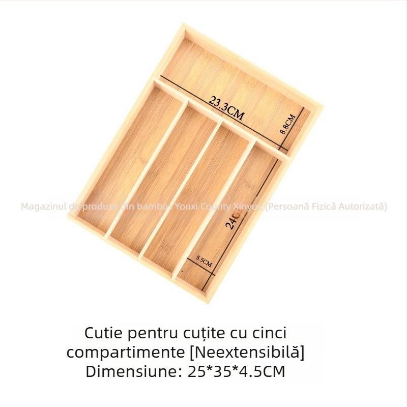 Organizator de sertar bucătărie din bambus cu separator telescopic pentru tacâmuri