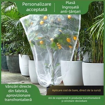 Plasă anti-insecte cu șnur și fermoar pentru sere, pomi fructiferi și grădină