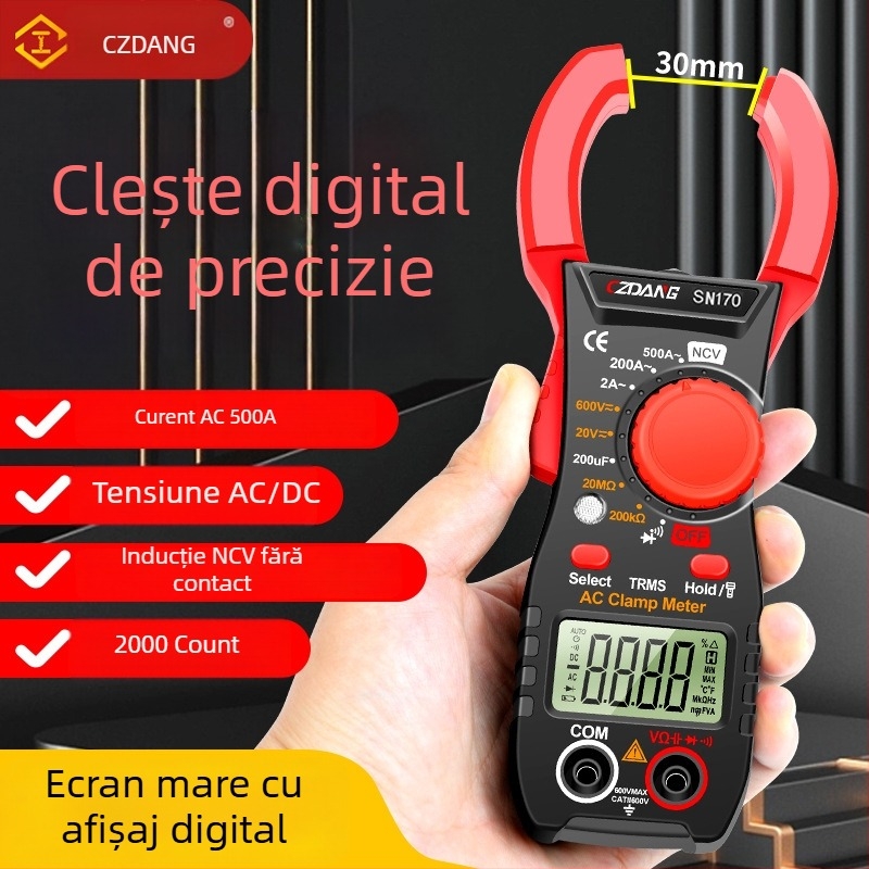 Czdang ampermetru cu clemă, înaltă precizie, portabil pentru electricieni, afișaj digital, multifuncțional