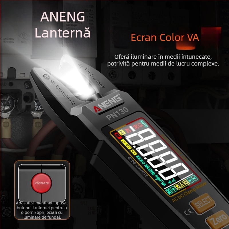 Ampermetru cu clemă în formă de U, identificare inteligentă, afișaj color, multifuncțional, precizie înaltă AC/DC, încărcare directă a bateriei Li-ion
