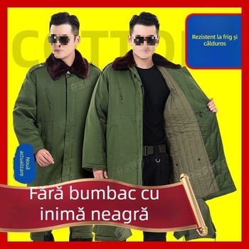 Palton militar din bumbac, verde militar, lungime până la șolduri, căptușit gros