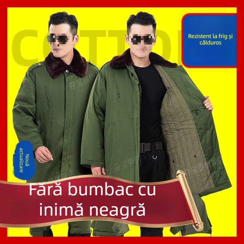 Palton militar din bumbac, verde militar, lungime până la șolduri, căptușit gros