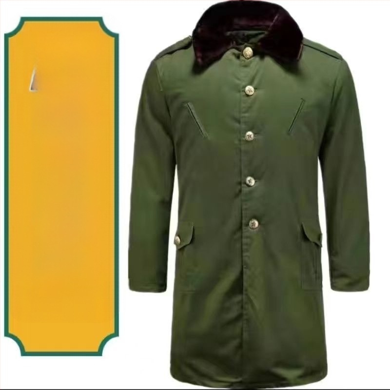 Palton militar din bumbac, verde militar, lungime până la șolduri, căptușit gros