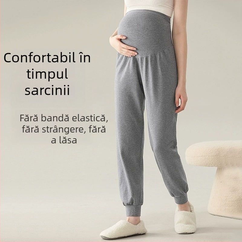 Pantaloni de maternitate pentru primăvară-toamnă, talie confortabilă, pantaloni de pijama ce pot fi purtați și în exterior, mărime mare, croială care subțiază silueta pentru gravide