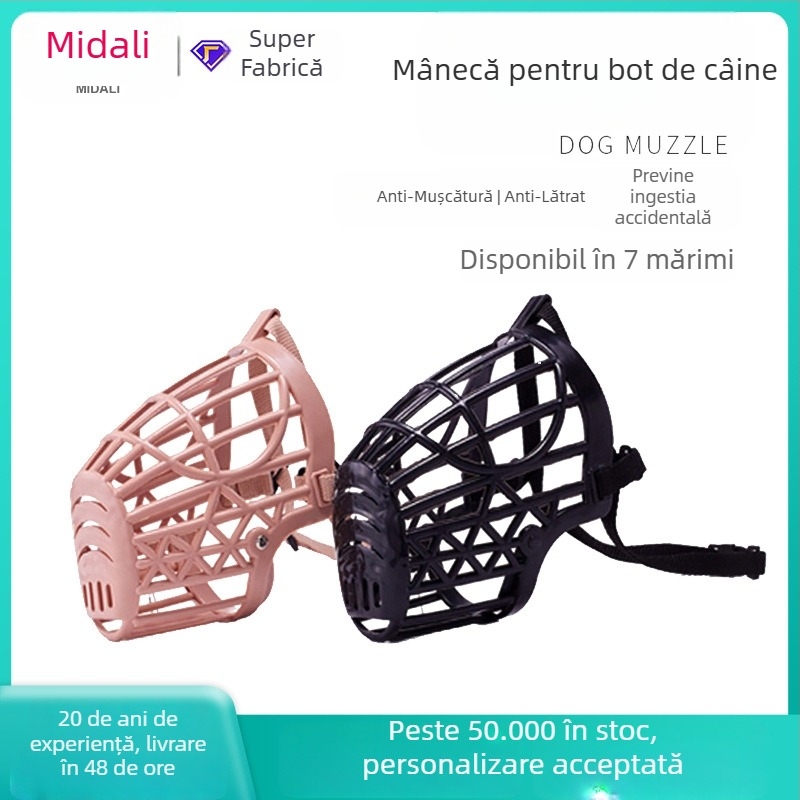 Botniță pentru câine, plasă respirabilă din polipropilenă și plastic moale, anti-mușcături și anti-lătrături