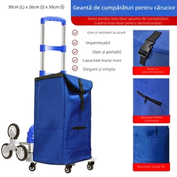Geantă cubică de depozitare, impermeabilă, pentru cărucior de cumpărături cu urcare pe scări, din 600D Oxford.