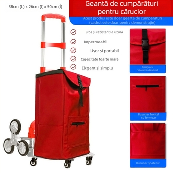 Geantă cubică de depozitare, impermeabilă, pentru cărucior de cumpărături cu urcare pe scări, din 600D Oxford.