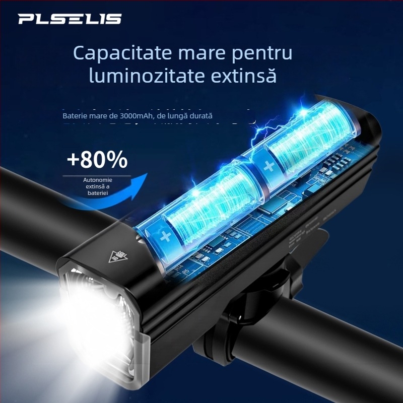 PLSELIS lampă frontală pentru bicicletă ultraușoară, încărcare Type-C, rezistentă la apă