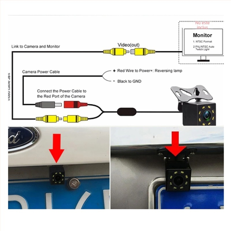 Cameră de recul pentru mașină cu LED 8/12, vizionare nocturnă, cameră externă de mers înapoi, 1080p HD