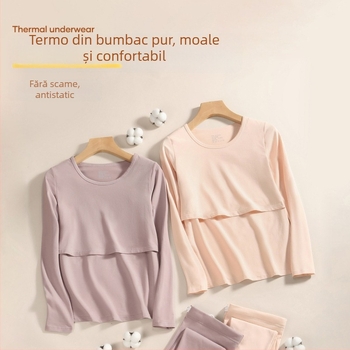 Set de toamnă pentru sarcină: tricou termic din bumbac și pantaloni, sutien inclus, pentru sarcină și alăptare