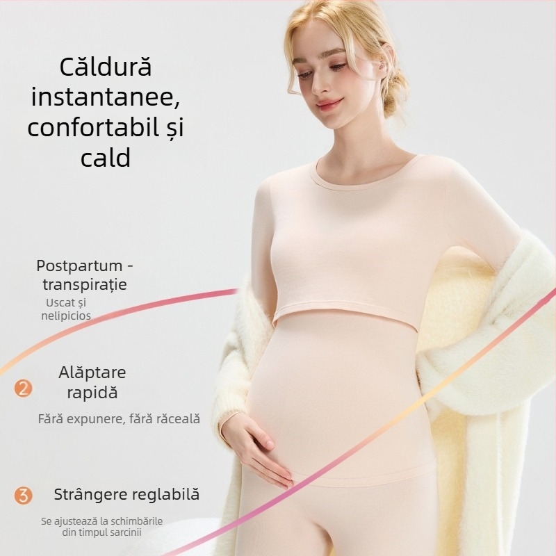 Set de toamnă pentru sarcină: tricou termic din bumbac și pantaloni, sutien inclus, pentru sarcină și alăptare