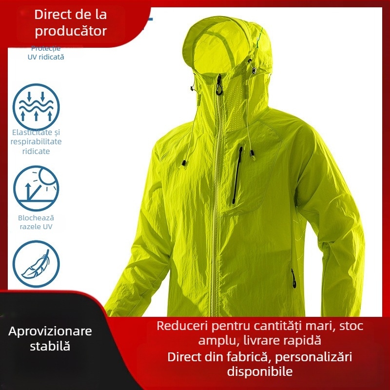 Jachetă ușoară cu glugă, protecție UV UPF100+, din nylon, pentru vară, activități în aer liber, textură Ice Silk