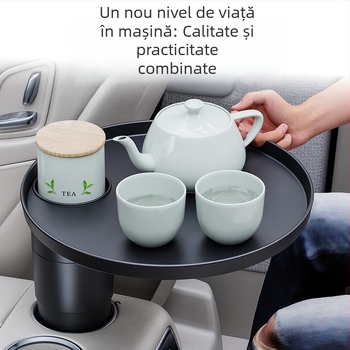Masă mică rotundă pentru mașină cu suport pentru pahar, potrivită pentru Tesla și alte vehicule