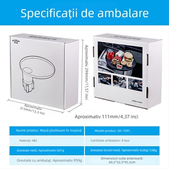Masă mică rotundă pentru mașină cu suport pentru pahar, potrivită pentru Tesla și alte vehicule